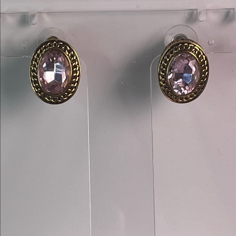 Elegant Gold tone & Pink Stud Earrings